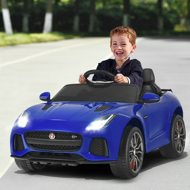 12V Jaguar F-Type SVR licensed kids ride-on car in red, perfect for young car enthusiasts and outdoor fun.