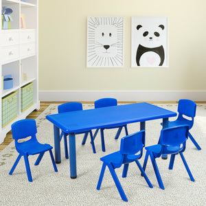 Colorful 6-pack stackable plastic chairs for kids, perfect for classrooms and playrooms.