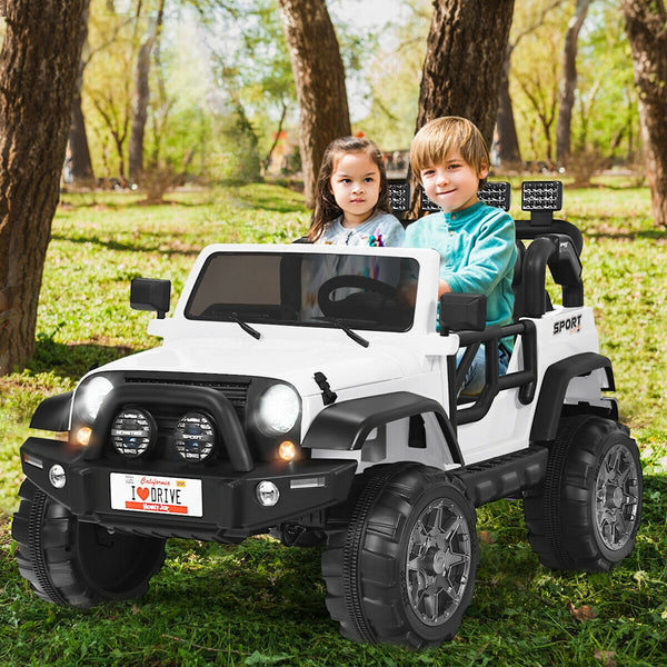 12V 2-seater ride-on car truck for kids with remote control and storage, perfect for outdoor fun and playtime adventures.