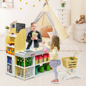 Kids Grocery Store Playset Wooden Pretend Play Supermarket with Shopping Cart