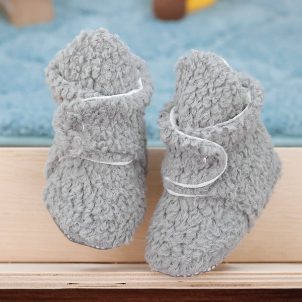 Non-Slip Sole, Organic Cotton Inner Lining,Newborn Shoes ,Tedy Booties, Gray Baby Booties