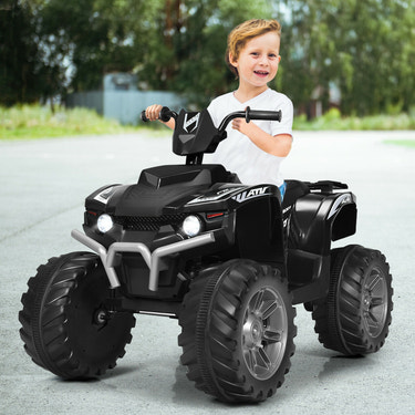 12V Kids Ride-On ATV with LED lights, treaded tires, perfect for outdoor fun and adventure.