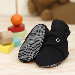 Organic Cotton Baby Booties, Non-Slip Sole, Cotton Newborn Booties Home Nursery Shoes, Black