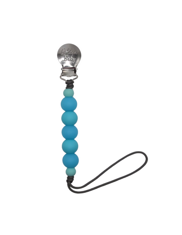 Glow in the Dark Blue Pacifier Clip for babies, ensuring comfort and visibility at night.