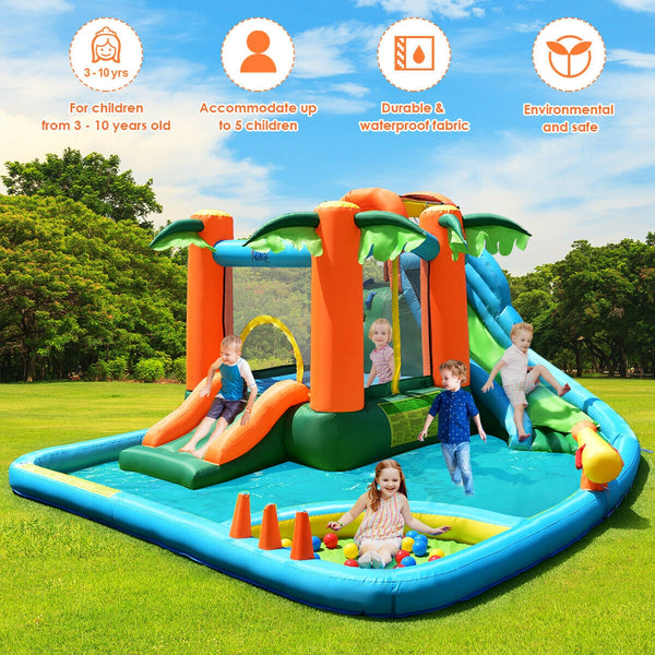 7-in-1 Inflatable Slide Bouncer with Two Slides - Vibrating