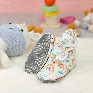 Organic Cotton Baby Booties, Non-Slip Sole, Cotton Newborn Booties Home Nursery Shoes, Rainbow