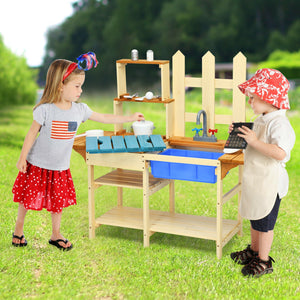 Kid's Outdoor Wooden Pretend Cook Kitchen Playset Toy - Realistic