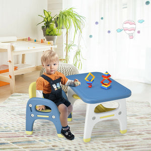 Kids activity table and chair set with Montessori toys for preschool and kindergarten, shown from angle 5.