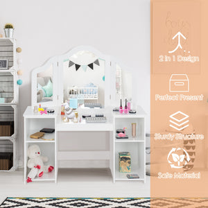 Kids tri-folding mirror makeup vanity table set for stylish playtime and dressing fun.