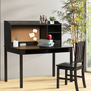 Kids desk and chair set with hutch and bookshelves for study and play, perfect for young learners.