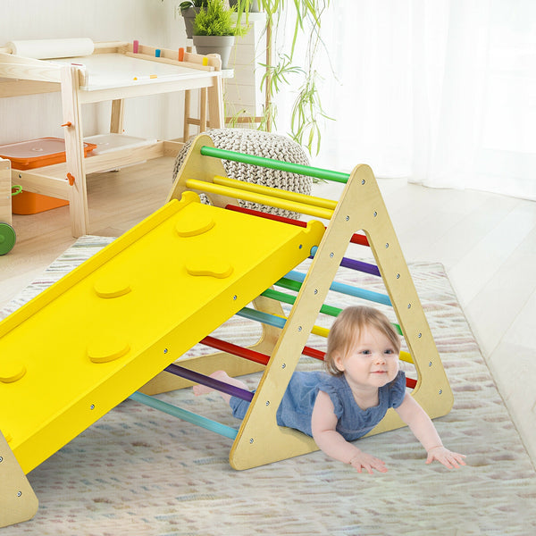 3 in 1 Wooden Set of 2 Triangle Climber with Ramp for Slid for Toddlers & Kids