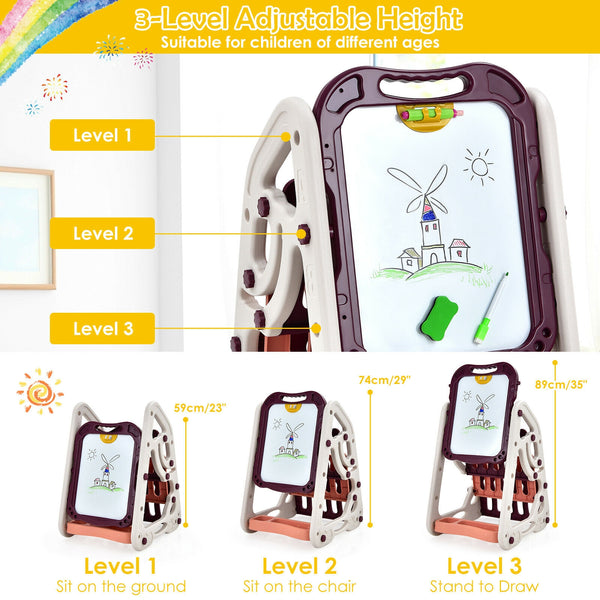 3-in-1 Kids Art Easel Double-Sided Tabletop Easel with Art Accessories
