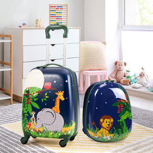 Green ABS kids suitcase set, 12-inch and 16-inch, perfect for travel, shown at a 22-degree angle.