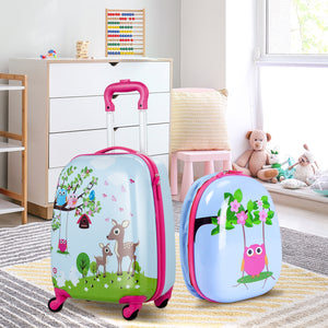 Green ABS kids suitcase set, 12-inch and 16-inch, perfect for travel, shown at angle 14. Ideal for babies and toddlers.