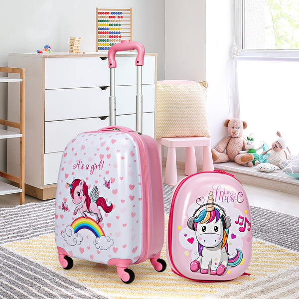Green ABS kids suitcase set, 12-inch and 16-inch, perfect for travel. Ideal for babies and kids. Angle 29 view.