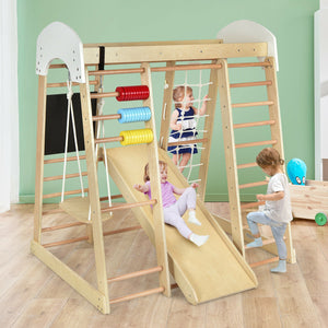 Indoor Playground Climbing Gym Wooden 8-in-1 Climber Playset for Children
