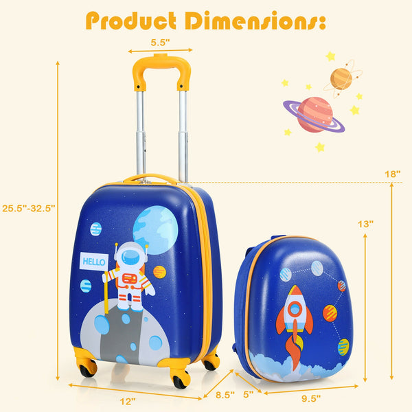 Green ABS kids suitcase set, 12" & 16", perfect for travel. Stylish and durable luggage for babies and toddlers.