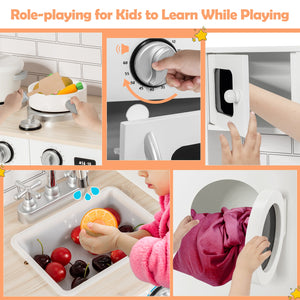 Wooden Kids Kitchen with Washing Machine - Realistic