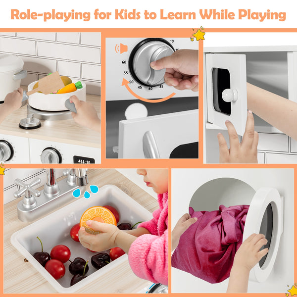 Wooden Kids Kitchen with Washing Machine - Realistic