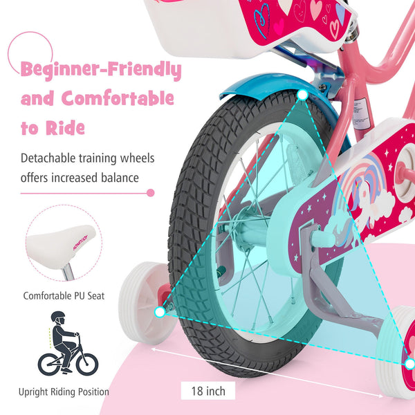 Kids Bicycle with Training Wheels and Basket for Boys and Girls Age 3-9 Years