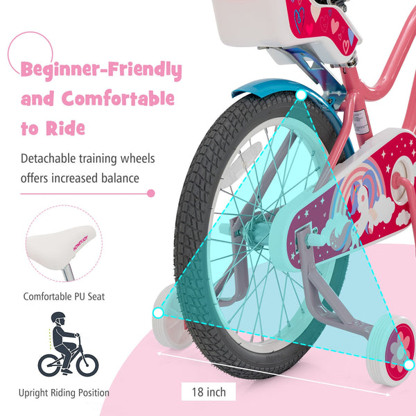 Kids Bicycle with Training Wheels and Basket for Boys and Girls Age 3-9 Years