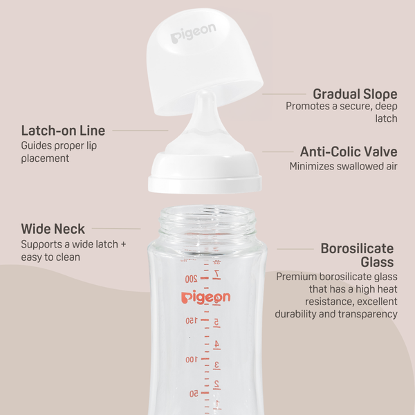 Glass Wide Neck Baby Bottle, 2Packs, 8.1 Oz(240 ml) for 3+ months