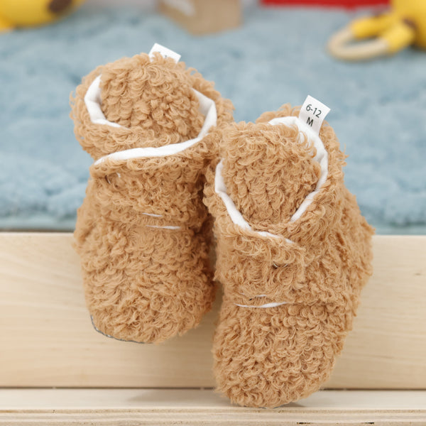 Non-Slip Sole, Organic Cotton Inner Lining,Newborn Shoes ,Tedy Booties, Light Brown Baby Booties