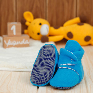 Anti-Slip Sole, Fleece Baby Booties, Newborn Home Booties, Sweat Proof Organic Cotton Lining, Light Blue
