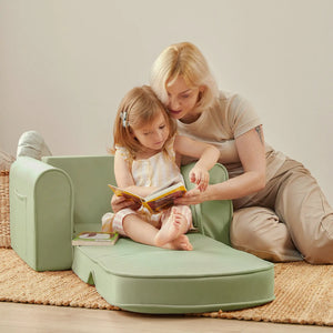 Tiny Land® GentleSnug Kid Chair in Sage, perfect for kids' seating, shown from angle 5.