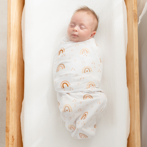 Easy Swaddle Blankets in Rainbow Bohemian, Pack of 3, cozy and stylish for your baby. Angle 4 view.
