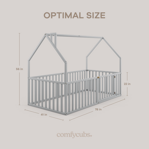 Kids House Gated Floor Bed Twin Size for Children Aged 5+,  Grey