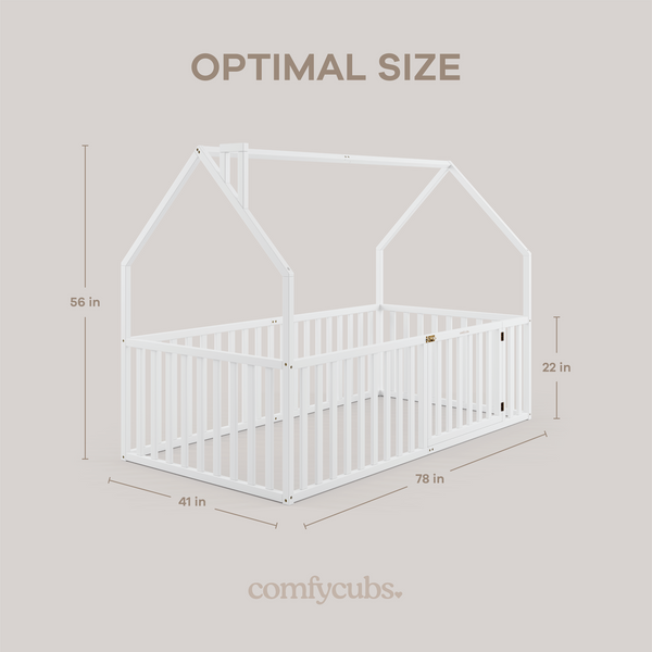 Kids House Gated Floor Bed Twin Size for Children Aged 5+, White