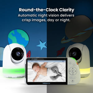 Babysense MaxView PRO: Video Baby Monitor with 2 Cameras, Non Wifi, Split Screen, Night Light & Sound Machine