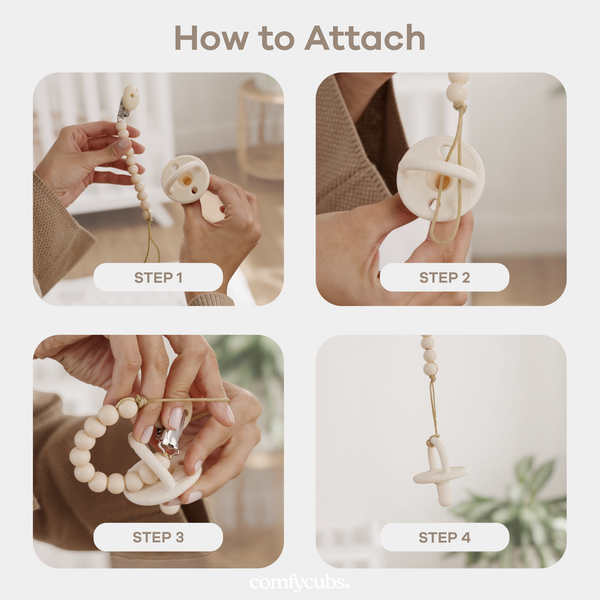 Pacifier Clips in Beige, 2 Pack