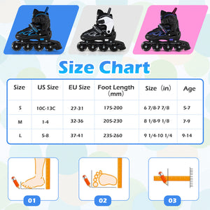 4 Sizes Adjustable Blade Roller with Light-up Wheels for Youth