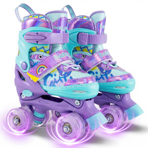 4 Sizes Adjustable Kids Roller Skates with Light-up Wheels and Safety Protection S Size