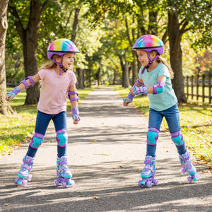 4 Sizes Adjustable Kids Roller Skates with Light-up Wheels and Safety Protection S Size