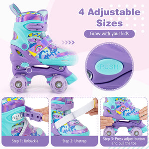 4 Sizes Adjustable Kids Roller Skates with Light-up Wheels and Safety Protection S Size