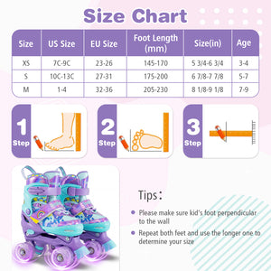 4 Sizes Adjustable Kids Roller Skates with Light-up Wheels and Safety Protection S Size