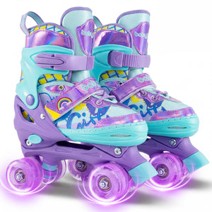4 Sizes Adjustable Kids Roller Skates with Light-up Wheels and Safety Protection M Size