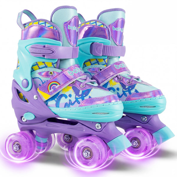 4 Sizes Adjustable Kids Roller Skates with Light-up Wheels and Safety Protection M Size
