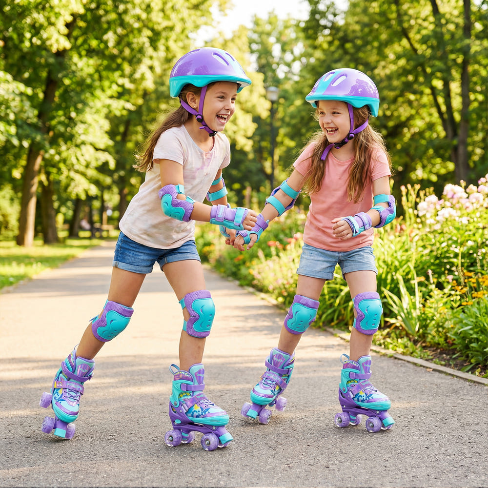 4 Sizes Adjustable Kids Roller Skates with Light-up Wheels and Safety Protection M Size