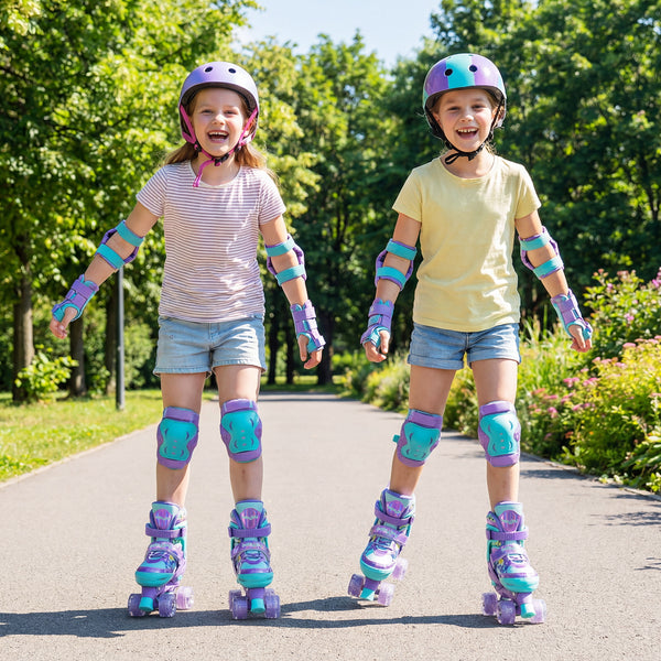 4 Sizes Adjustable Kids Roller Skates with Light-up Wheels and Safety Protection M Size