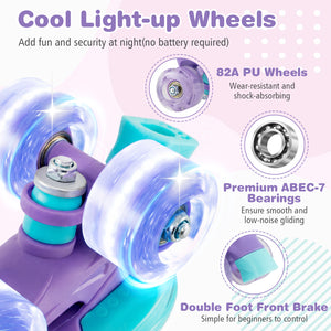 4 Sizes Adjustable Kids Roller Skates with Light-up Wheels and Safety Protection M Size