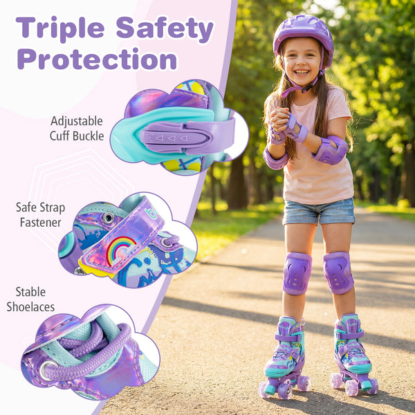 4 Sizes Adjustable Kids Roller Skates with Light-up Wheels and Safety Protection M Size
