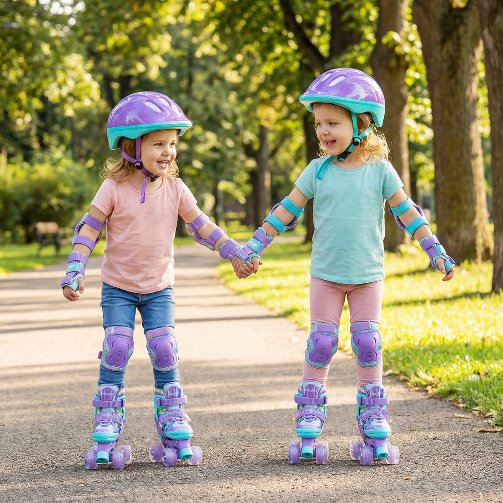 4 Sizes Adjustable  Kids Roller Skates with Light-up Wheels and Safety Protection