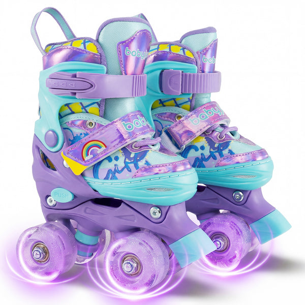 4 Sizes Adjustable  Kids Roller Skates with Light-up Wheels and Safety Protection
