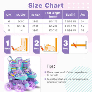 4 Sizes Adjustable  Kids Roller Skates with Light-up Wheels and Safety Protection