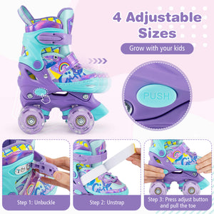 4 Sizes Adjustable  Kids Roller Skates with Light-up Wheels and Safety Protection