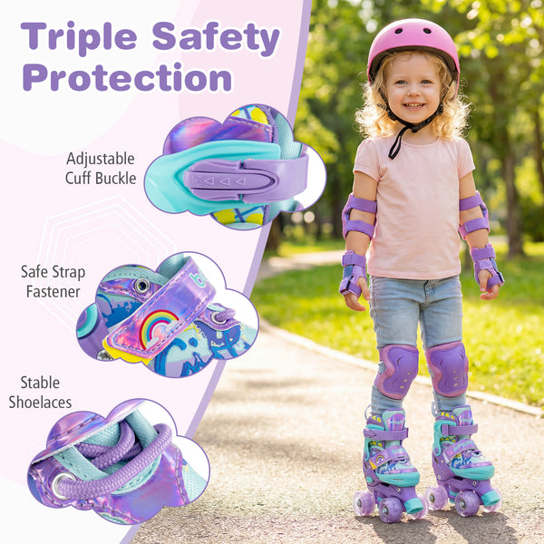 4 Sizes Adjustable  Kids Roller Skates with Light-up Wheels and Safety Protection